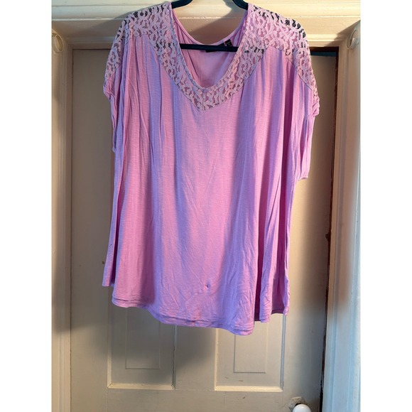 Apt. 9 Tops - Apt. 9 Womens 2X Purple Lace Trim V-Neck Short Sleeve Knit Top Blouse Lavender